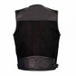 LEATHER MEN'S BLACK LEATHER AND CANVAS MULTI-POCKET VEST
