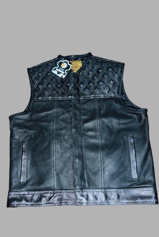 Branded Perforated black Motorcycle Leather Vest