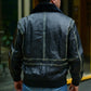 Men’s Vintage Distressed Sheepskin Leather Bomber Jacket wih Shearling Collar