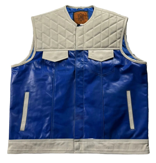 Leather Vest Blue & White Leather Vest Leather Men Vest Biker vest Motorcycle Vest Men Motorcycle Gifts For Men Braided Vest