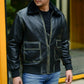 Men’s Vintage Distressed Sheepskin Leather Bomber Jacket wih Shearling Collar