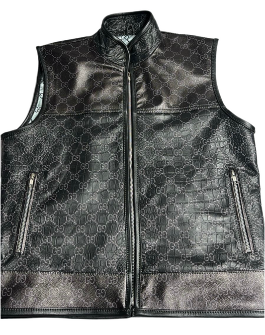 Gucci Crocodile and Plain Leather Biker Vest with inside Gun Pockets