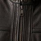 Men's Matte Black Genuine Leather Snap-Collar Biker Jacket