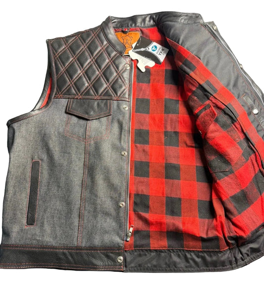 Leather Vest Diamond Quilted Flannel Black Leather Vest Classic Vest Denim Vest Leather Men Vest Biker vest Motorcycle Vest Men Waistcoat
