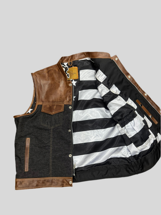 Leather Vest American Flag Distress Brown Classic Vest Denim Vest Leather Men Vest Biker vest Motorcycle Vest Men Waistcoat Biker Vest