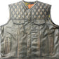 WW Vintage Distressed Leather Biker Vest with Quilted Snakeskin Accent Yoke