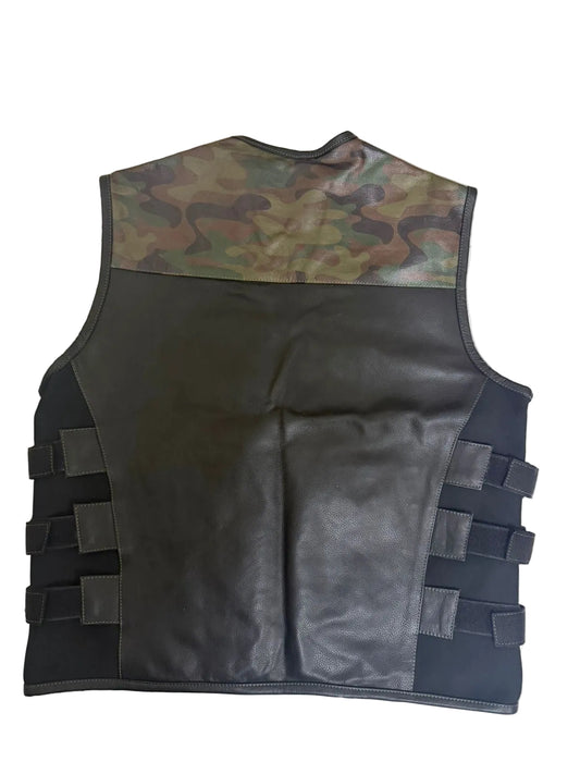 Leather Vest ,Mens Hunt Club Black Leather Vest Leather Build Denim Style Ride Motorcycle Vest