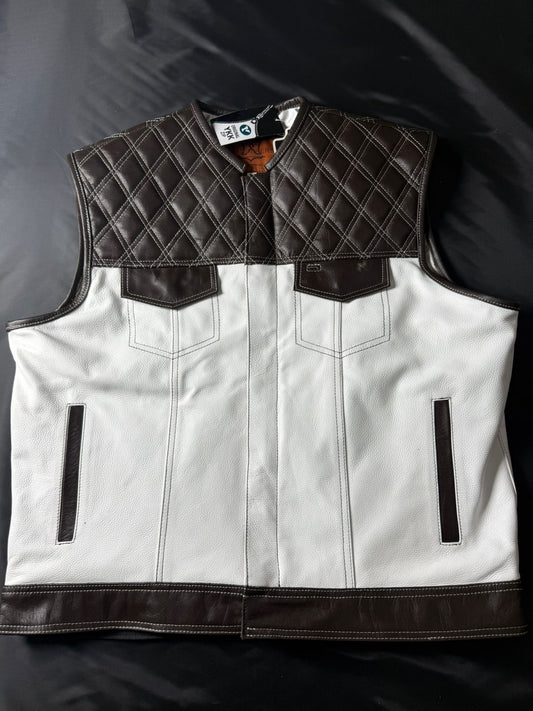 WW Dark Brown and White Leather Motorcycle Vest