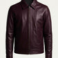 Men’s Premium Maroon Leather Jacket – Classic Zip-Front Shirt Collar Bomber
