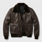 Men’s Genuine Brown Sheepskin Leather Aviator Flight Jacket with Shearling Collar