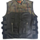 Leather Vest ,Mens Hunt Club Black Leather Vest Leather Build Denim Style Ride Motorcycle Vest