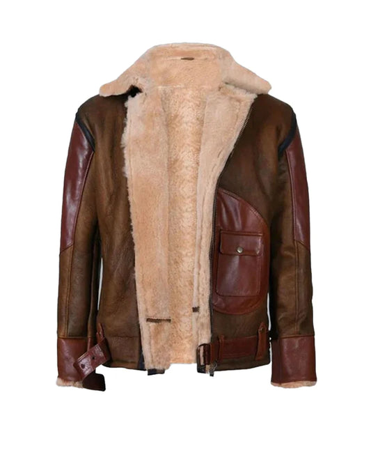 Men’s B-3 RAF Vintage Brown Shearling Bomber Leather Jacket
