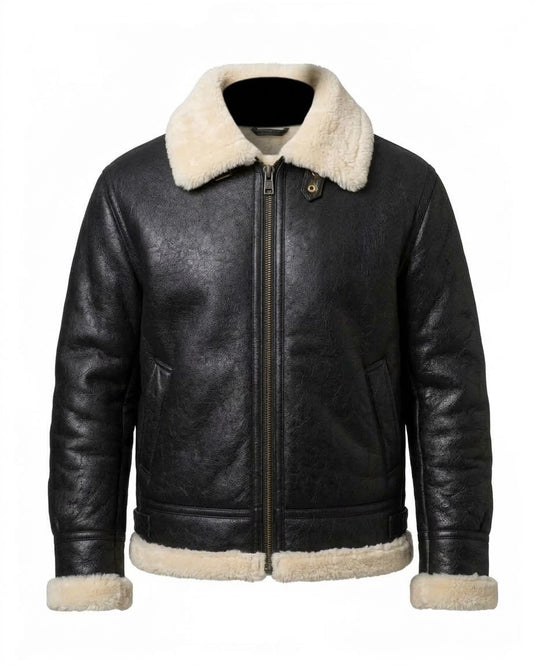 Men’s Genuine Sheepskin Leather Bomber Jacket | Real Leather & Shearling Aviator Flight Jacket