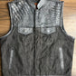 Leather Vest, Crocodile Plated Leather Grey Wax Motorcycle Men's Vest Denim Vest Black Vest