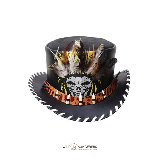 Tribal Skull Leather Top Hat