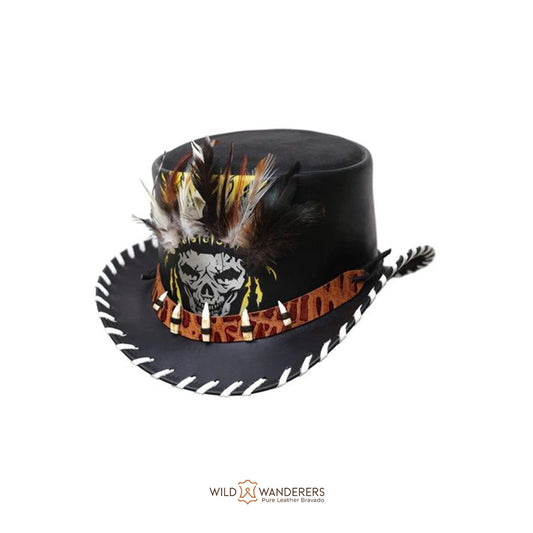 Tribal Skull Leather Top Hat