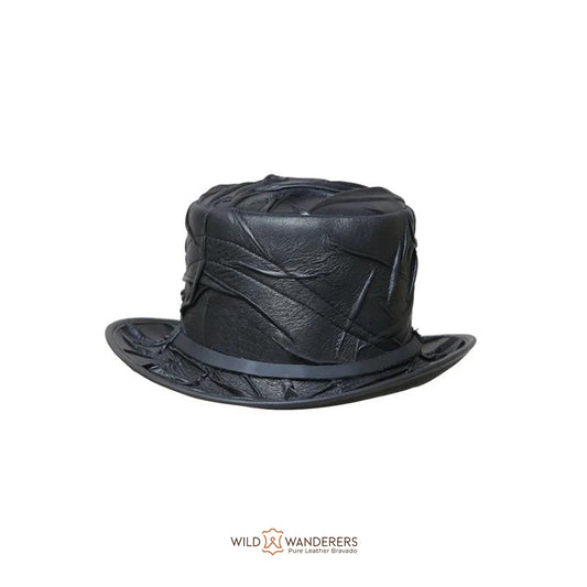 Raven Crinkle Leather Top Hat