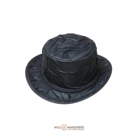 Raven Crinkle Leather Top Hat