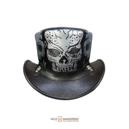 Skull-Embossed Outlaw Top Hat