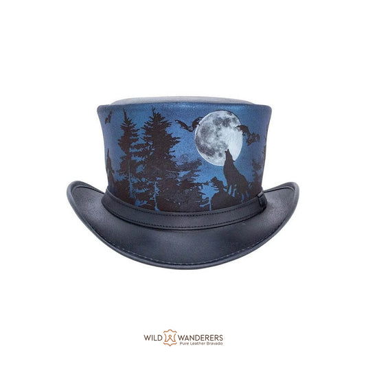 Halloween Wolf Night Black Leather Top Hat