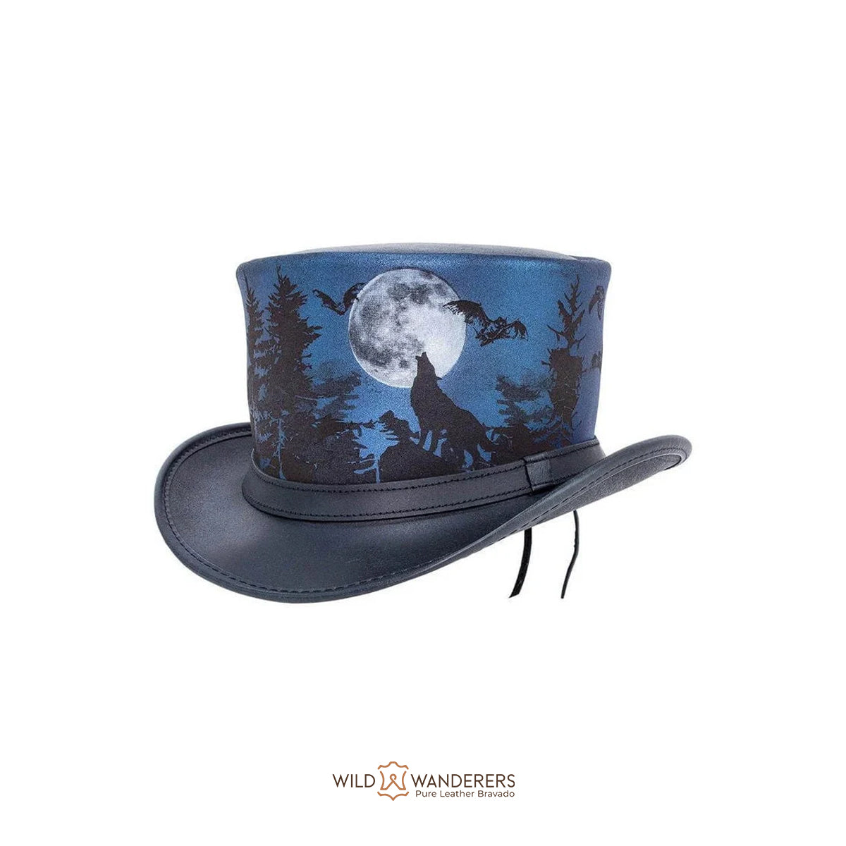 Halloween Wolf Night Black Leather Top Hat