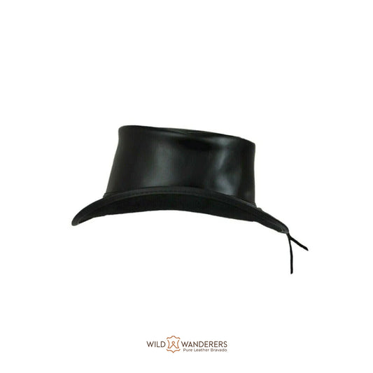 Handmade Black Steampunk Leather Top Hat
