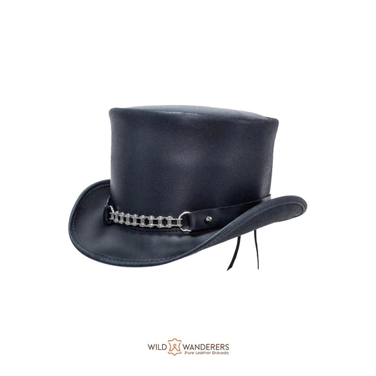 Road Warrior Black Leather Top Hat