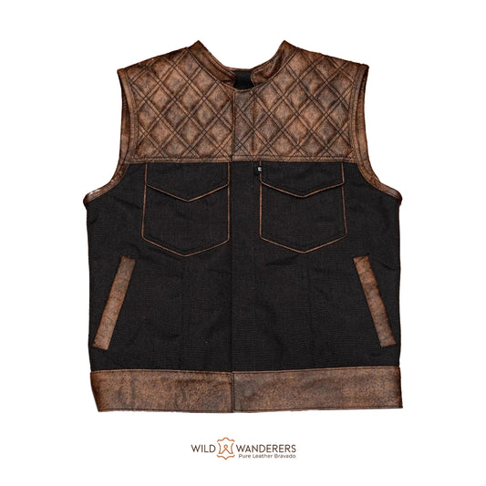 Distressed Brown Hunt Club Biker Canvas Vest