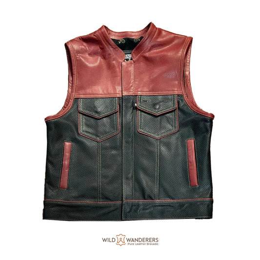 Byzantine Perforated Men's Leather Biker Vest
