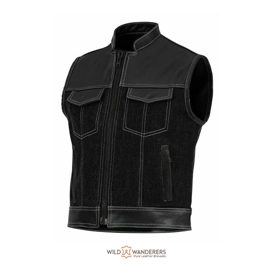 Stylish Denim & Leather Urban Rider Vest