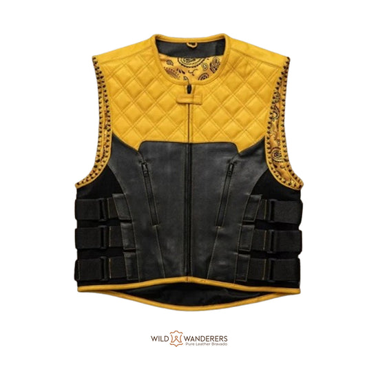 Mustard Men's Leather Swat Style Motorcycle Vest