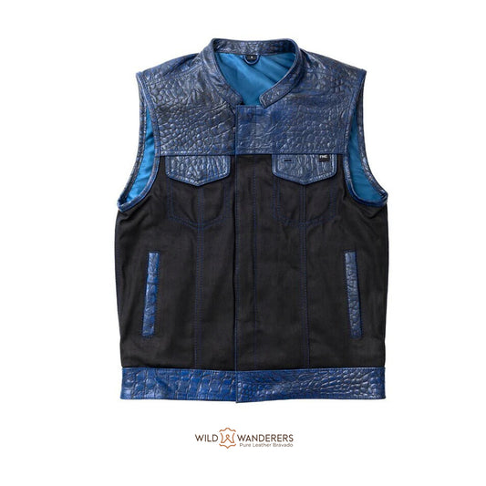 Blue Croc Men's Motorcycle Leather/Denim Vest