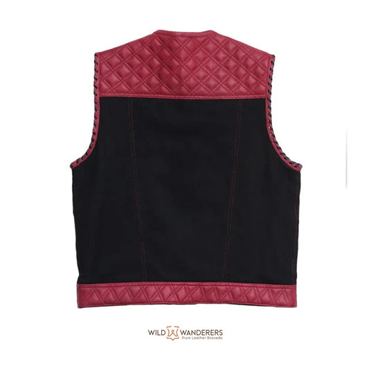 Ox Blood Men's Motorcycle Leather & Canvas Vest