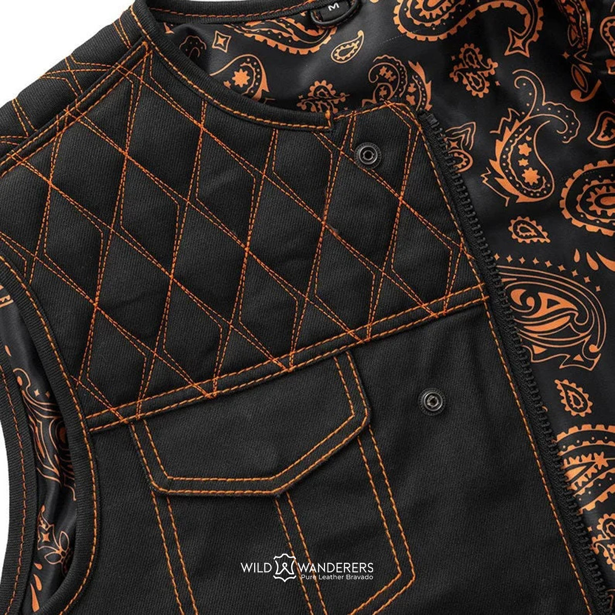 Bold & Customizable Orange Stitched Leather Vest – Wild Wanderers