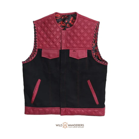 Ox Blood Men's Motorcycle Leather & Canvas Vest