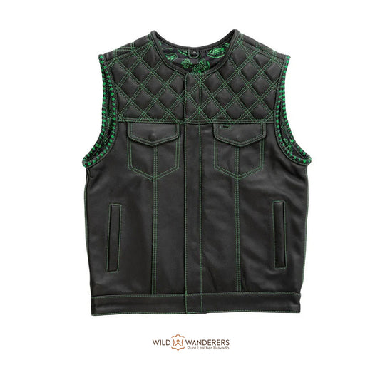 Green Men's Club Style Motorcycle Leather Vest