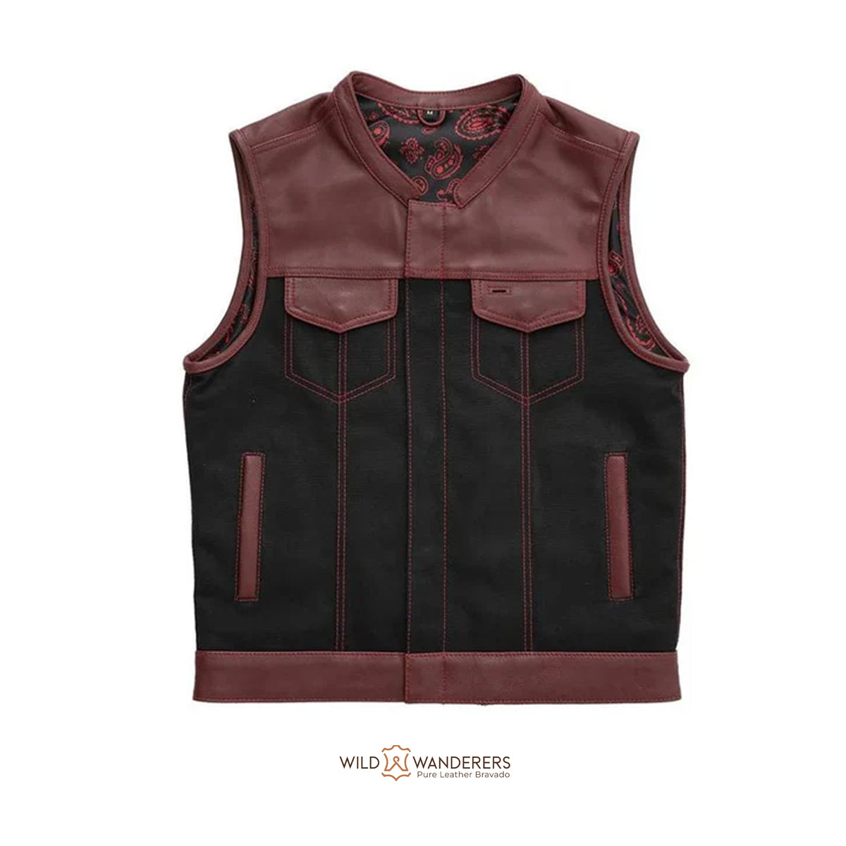 Red Ox Men's Motorcycle Leather/Canvas Vest