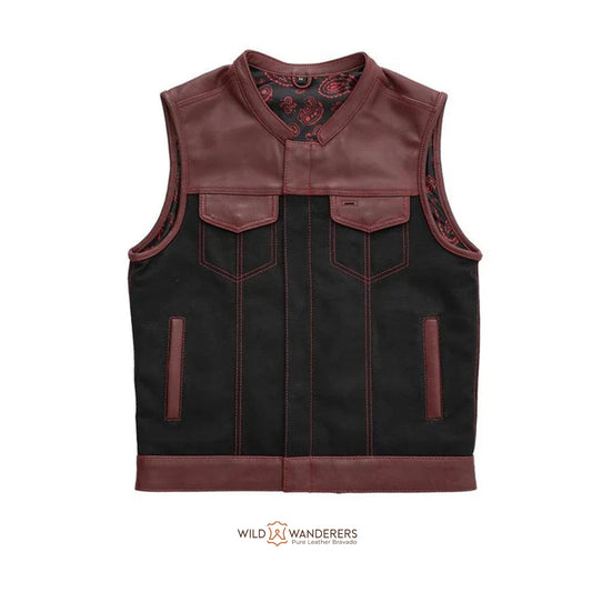 Red Ox Men's Motorcycle Leather/Canvas Vest