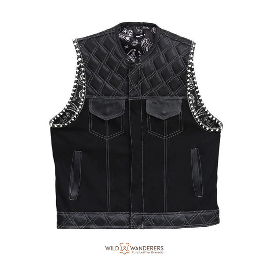 Classic Quilted & Leather Diamond Denim Rider Vest