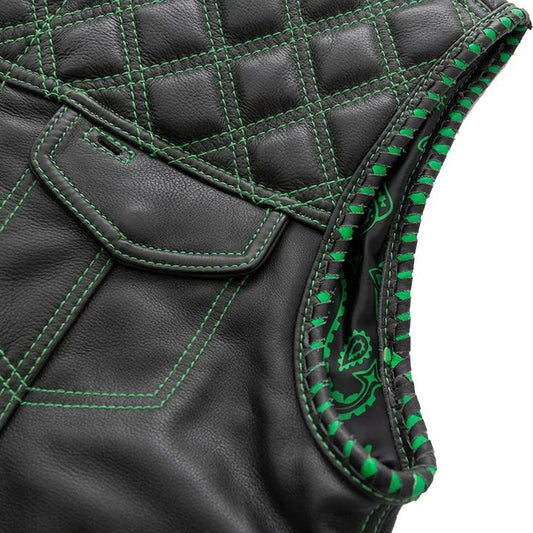 Green Men's Club Style Motorcycle Leather Vest