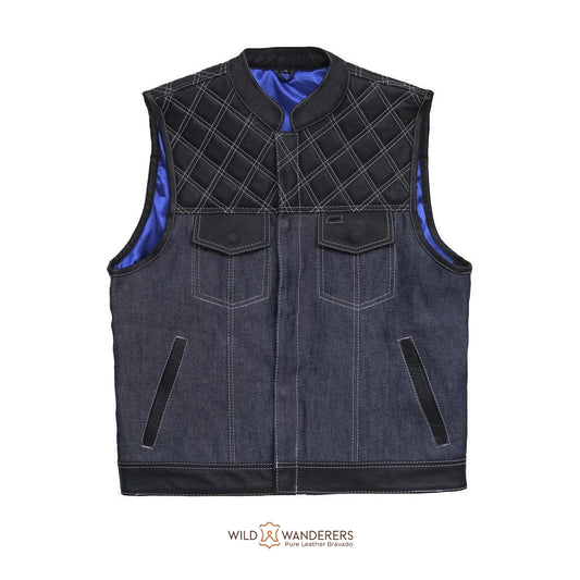 Rugged Denim Diamond Quilted Biker Vest