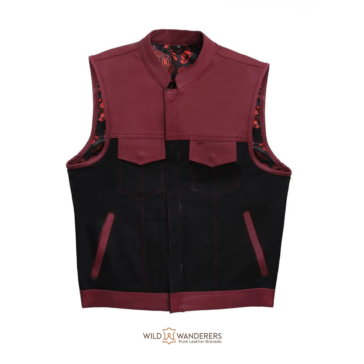 Unique Red & Black Design Oxblood Leather Vest –  Wild Wanderers