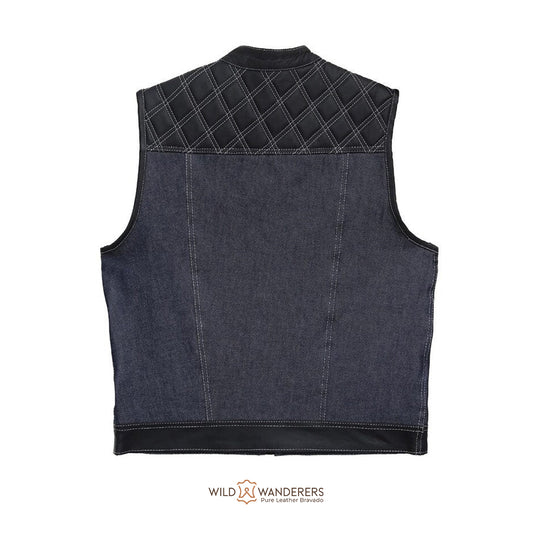 Rugged Denim Diamond Quilted Biker Vest