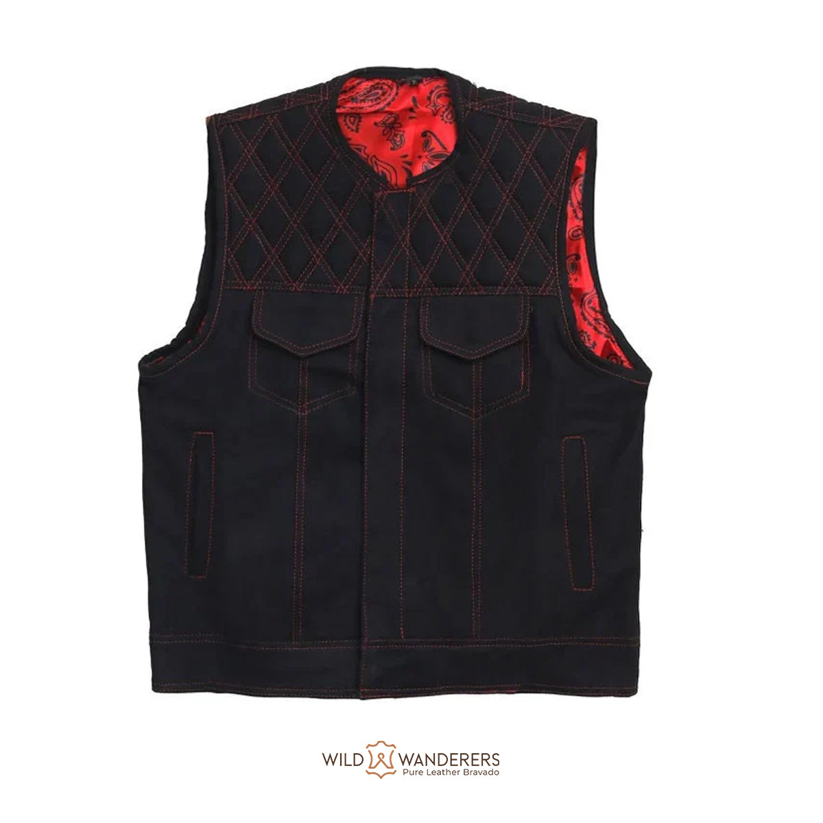 Bold And Durable Black Red Leather Vest - Wild Wenderers