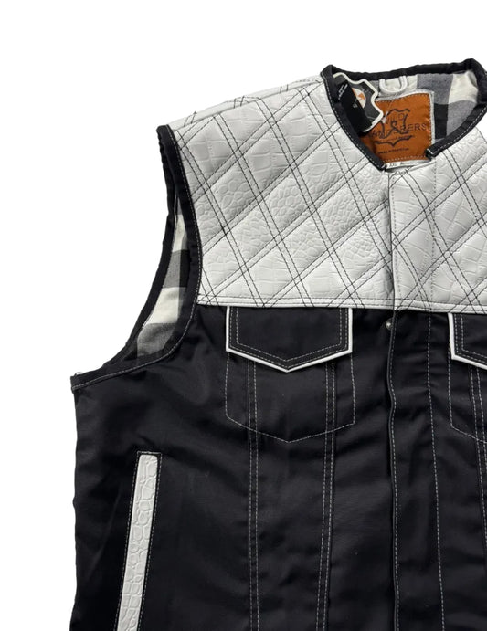 WW White Gator Leather and Denim Motorcycle Vest