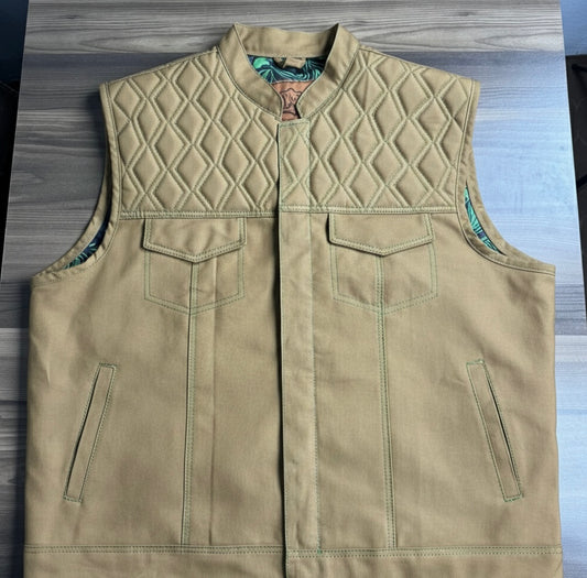 Leather Vest Tan Brown Men Biker  Vest. Customizable to Low Vest