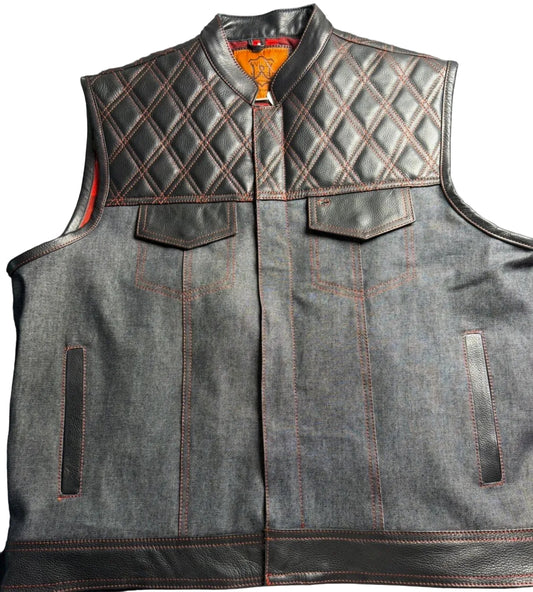 Leather Vest Diamond Quilted Flannel Black Leather Vest Classic Vest Denim Vest Leather Men Vest Biker vest Motorcycle Vest Men Waistcoat