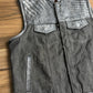 Leather Vest, Crocodile Plated Leather Grey Wax Motorcycle Men's Vest Denim Vest Black Vest