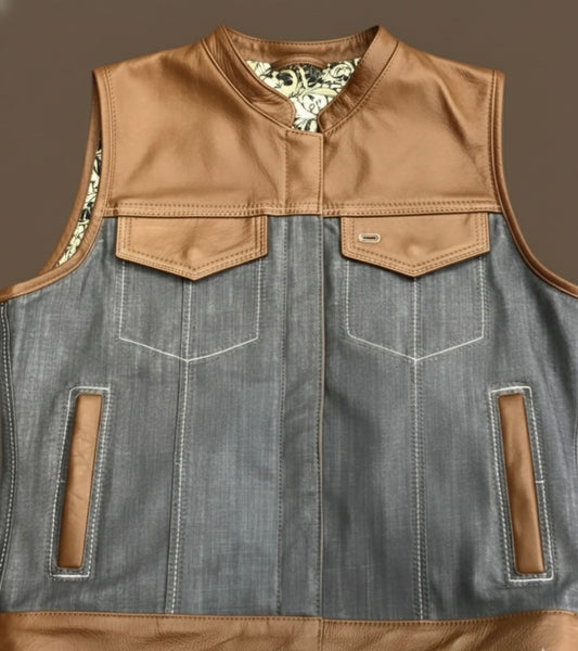 Leather Vest Houston Brown Leather Vest Classic Vest Denim Vest Jeans Vest Leather Men Vest Biker vest Motorcycle Vest Men's Waistcoat
