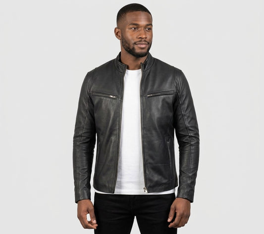 Men’s Classic Leather Moto Jacket – Sleek Black Biker Style